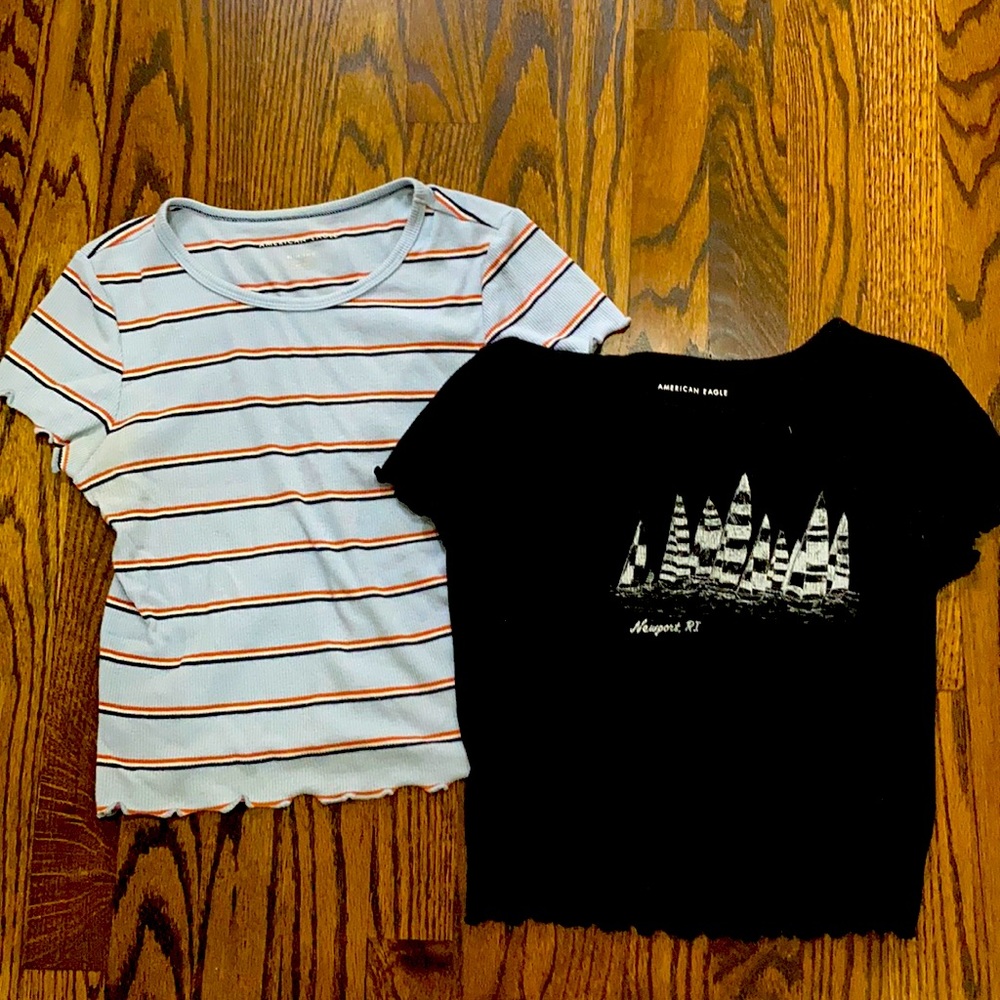 2 american eagle ruffle tops